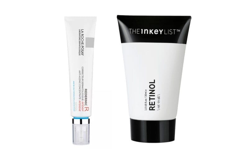 Two cosmetic creams: one in a white tube and the other in a black and white tube